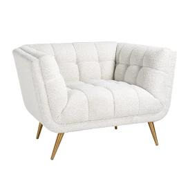 Fauteuil Huxley White Bouclé / Brushed gold (Copenhagen 900 Bouclé White)