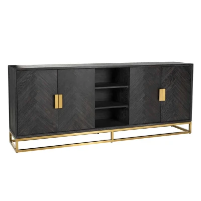 Dressoir Blackbone gold 4-deuren + open vak (Black rustic)